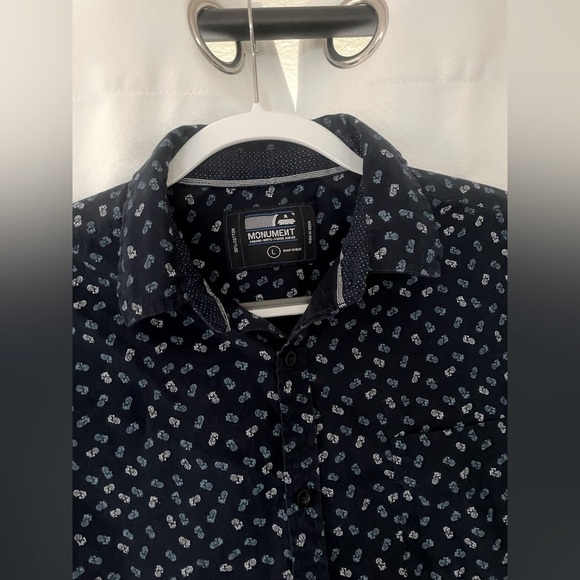 Navy Dark Blue Printed Casual button down Shirt men’s large - Picture 2 of 4